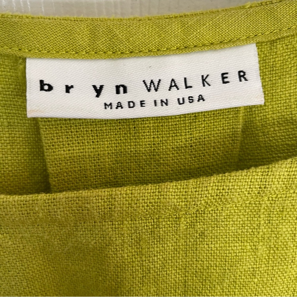 bryn Walker Lime Green Tunic 100% Linen Bell Sleeves dress Size XL lagenlook - Picture 2 of 9